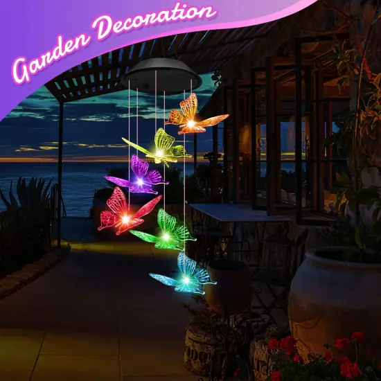 Butterfly Solar Wind Chimes for Outside Solar Lights Outdoor Decor Hanging Mobile for Garden Birthday Gifts for Women {5}