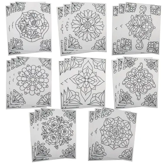 S&S Worldwide Color-Your-Own Stained Glass Window Clings. Use markers, or glass stain. No-Adhesive Static Cling, Repositionable, Raised Lines, 3 ea of 8 designs. Center approx. 7" to 8". Pack of 24. {1}