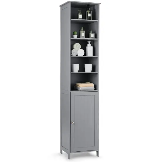 Costway 72''H Bathroom Tall Floor Storage Cabinet Shelving Display Grey\White {1}