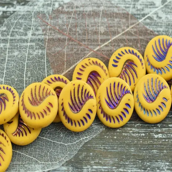 *6* 19mm Sliperit Washed Matte Mango Fossil Coin Beads {4}