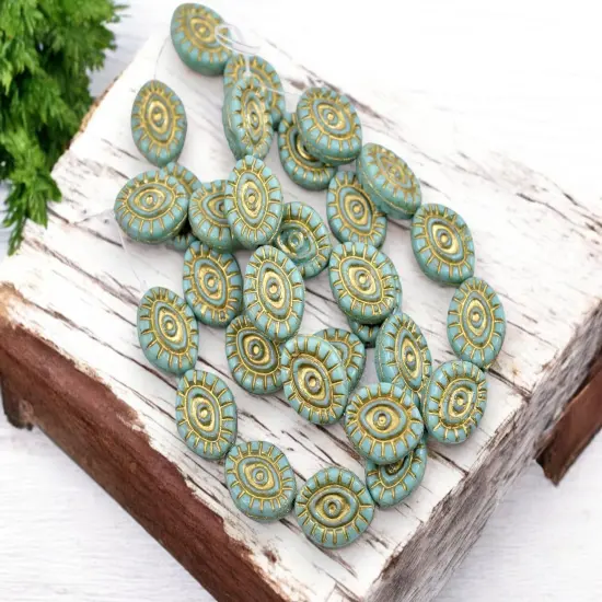 *10* 14x11mm Gold Washed Opaque Turquoise Mystic Eye Beads {3}