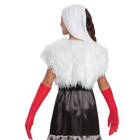 Tween Disney Cruella Costume Dress Faux Fur Jacket and Gloves {4}