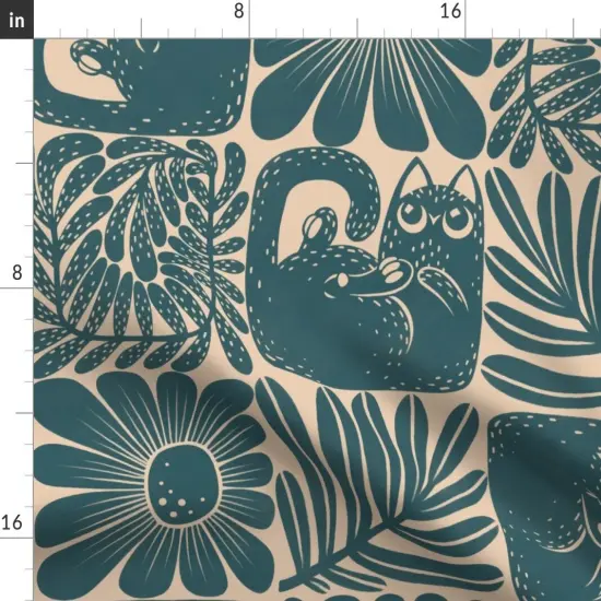 Various Fabrics by the Yard or Fat Quarter Teal Block Print Retro Petrol Floral Cat Cream Squares Modern Leaves Custom Printed Fabric by Spoonflower {2}