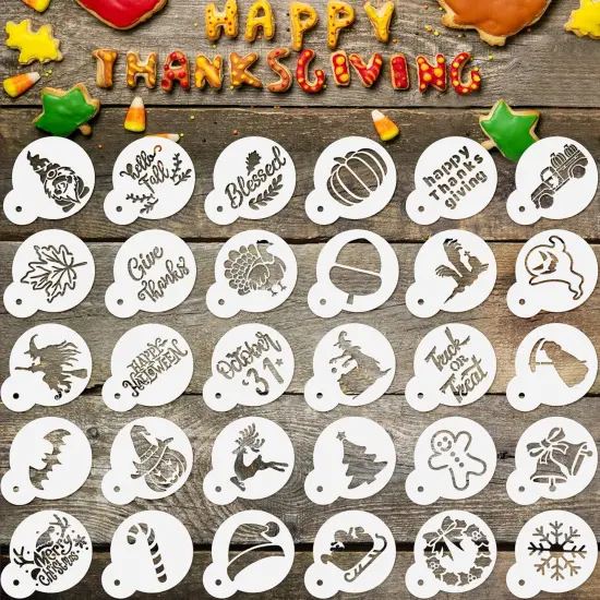 30 Pieces Holiday Cookie Coffee Stencils(Cooking,Painting) {1}