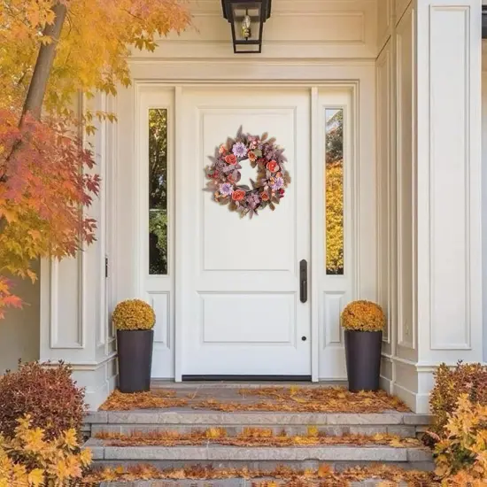 24" Artificial Fall Wreath with Hydeangeas {3}