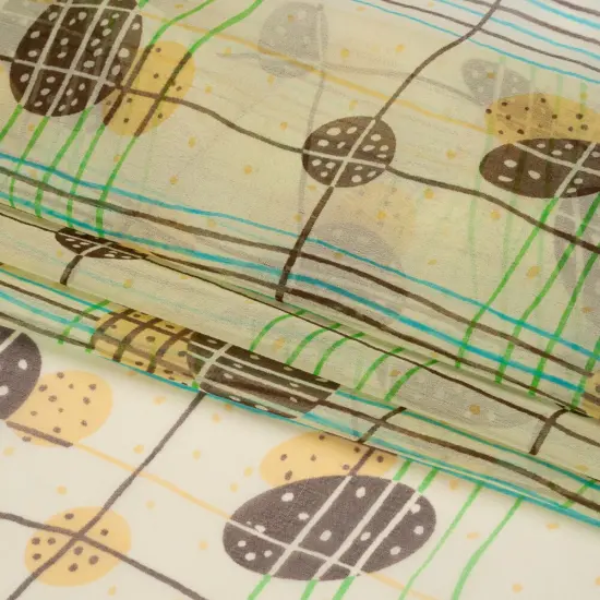 1 Yard Yellow Brown and Blue Baked Goods Grid Silk Chiffon Fabric Abstract Geometric Print, 54 Inches Wide {3}