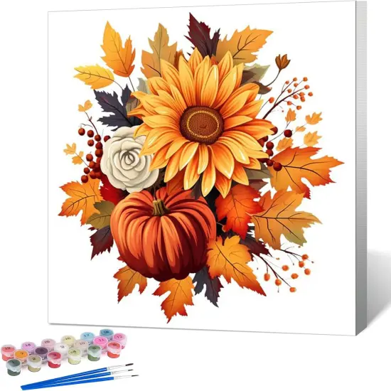 Sunflower and Pumpkin Framed Paint by Numbers Kit - 10x10 Inch {1}