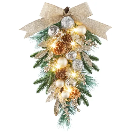 Collections Etc LED Lighted Silver & Gold Ornament Hanging Swag {2}