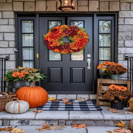 24" Artificial Fall Floral Peony Wreath {4}