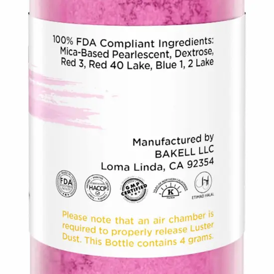Bakell - Rose Pink Luster Dust (4g, 1x Pump) Edible Vegan Dust & Paint for Baking, Desserts and Beverages {6}