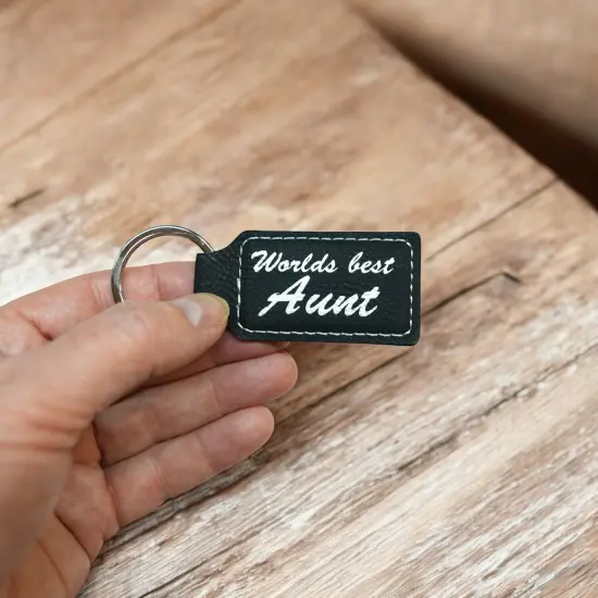 Keychain - Rectangle - Worlds best Aunt - Leather Rawhide/Black {7}