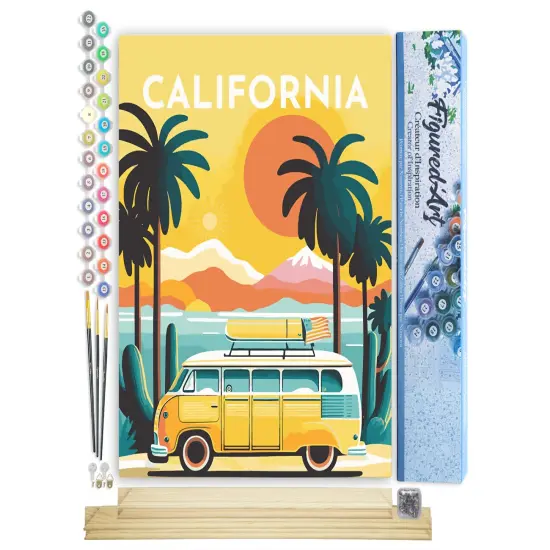 Figured'Art Paint by Numbers for Adults Travel Poster California 16"x20" - Craft Art Painting Rolled Canvas with DIY wooden frame {1}