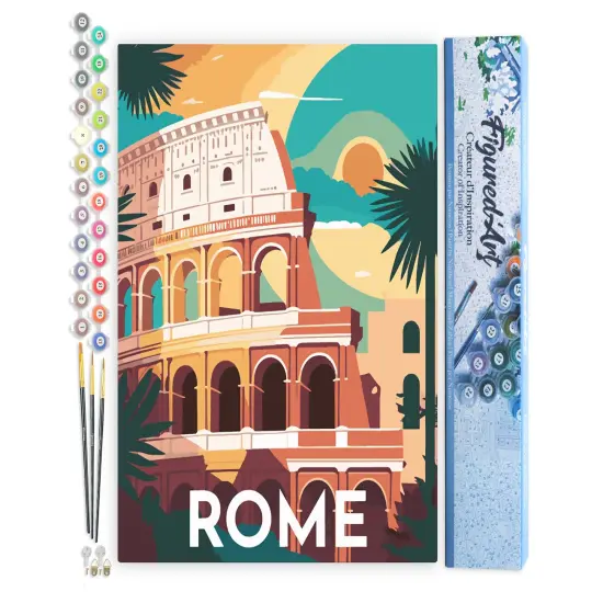 Figured'Art Paint by Numbers for Adults Travel Poster Rome 16"x20" - Craft Art Painting DIY Kit Rolled Canvas without frame {1}