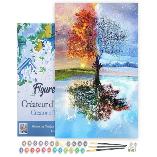 Figured'Art Paint by Numbers for Adults with Frame 4 Seasons Tree 16"x20" - Craft Art Painting DIY Kit Canvas Already Stretched on a Wooden Frame {1}