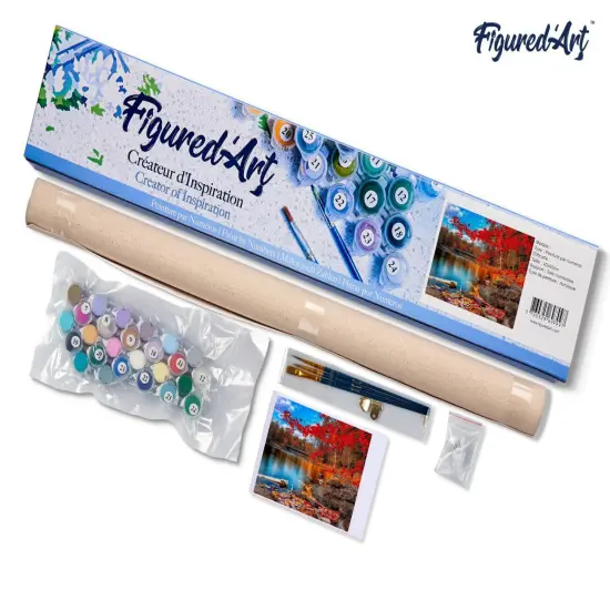 Figured'Art Paint by Numbers for Adults River and Autumn Forest 16"x20" - Craft Art Painting DIY Kit Rolled Canvas without frame {5}