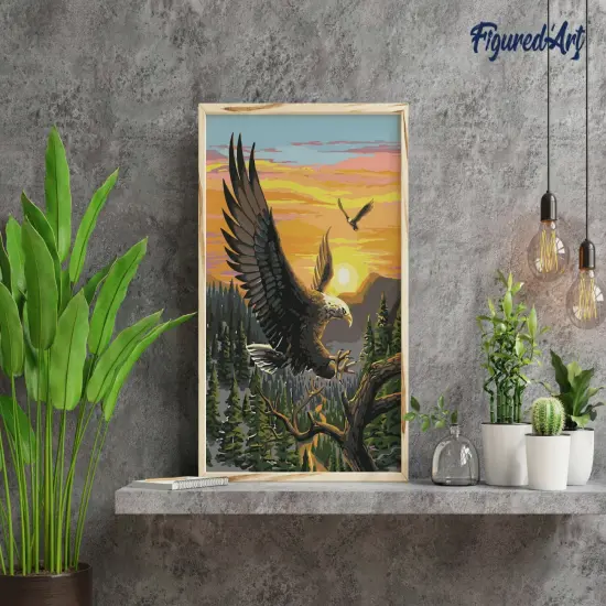 Figured'Art Paint by Numbers Kit for Adults Eagle at Sunrise 16"x20" - Craft Art Painting DIY Kit Rolled Canvas without frame {4}