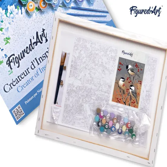 Figured'Art Paint by Numbers for Adults with Frame Birds and Fruit Tree 16"x20" - Craft Art Painting DIY Kit Canvas Already Stretched on a Wooden Frame {5}