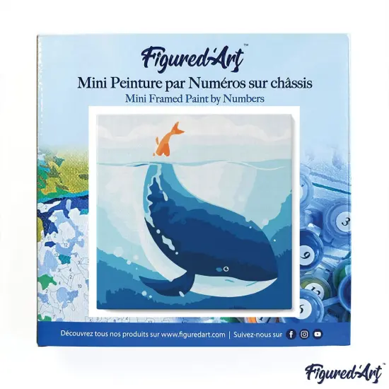 Figured'Art Mini Paint by Numbers Kit for Adults with Frame Blue Whale Small format 8"x8" - Craft Art Painting DIY Canvas Already Stretched on a Wooden Frame {3}