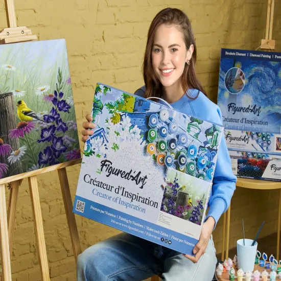 Figured'Art Paint by Numbers Kit for Adults with Frame Goldfinch Birds 16"x20" - Craft Art Painting DIY Kit Canvas Already Stretched on a Wooden Frame {2}