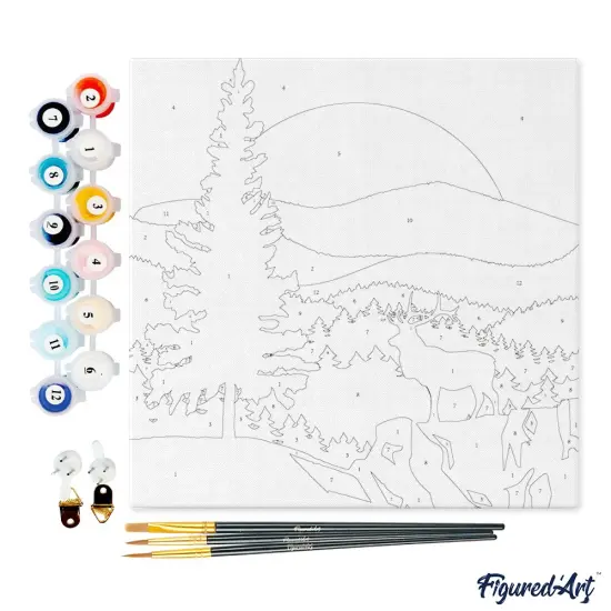 Figured'Art Mini Paint by Numbers Kit for Adults with Frame A Moose on the Cliff Small format 8"x8" - Craft Art Painting DIY Canvas Already Stretched on a Wooden Frame {4}