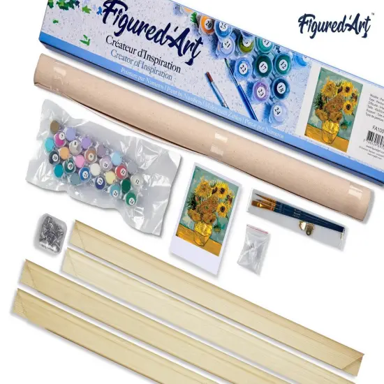 Figured'Art Paint by Numbers Kit for Adults Van Gogh - Sunflowers 16"x20" - Craft Art Painting Rolled Canvas with DIY wooden frame {5}