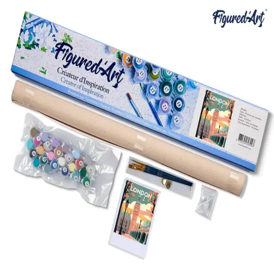 Figured'Art Paint by Numbers for Adults Travel Poster London 2 16"x20" - Craft Art Painting DIY Kit Rolled Canvas without frame {5}