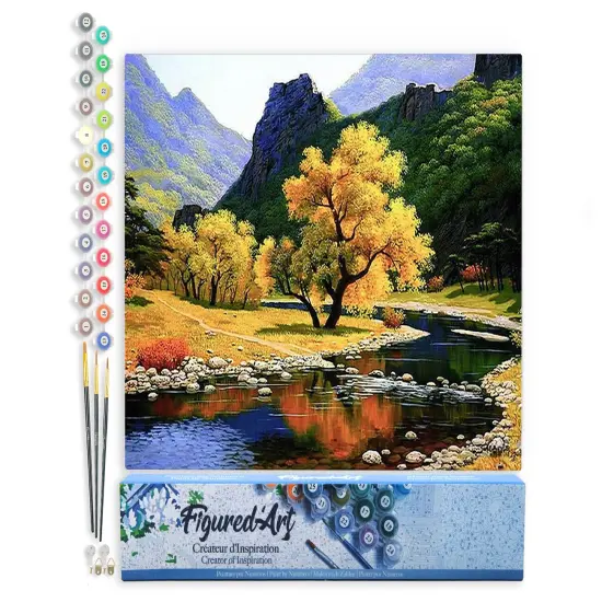 Figured'Art Paint by Numbers Kit for Adults Peaceful River in the mountain 16"x20" - Craft Art Painting DIY Kit Rolled Canvas without frame {1}