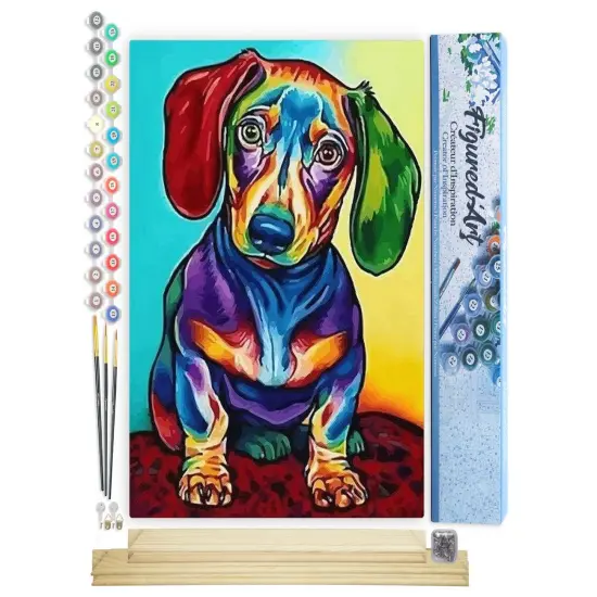 Figured'Art Paint by Numbers Kit for Adults Dog Color Red and Green Ears 16"x20" - Craft Art Painting Rolled Canvas with DIY wooden frame {1}