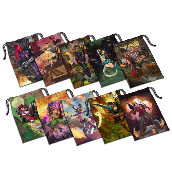 Middara: Adventurer Tuck Bags - 10pc - Drawstring Storage Bags, Character Artwork, Separate Cards & Accessories Between Game Sessions, RPG Accessories {1}