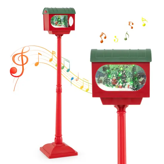 59 Inch Christmas Street Lamp with Sound-Activated Snow Globe Lantern-Red {4}