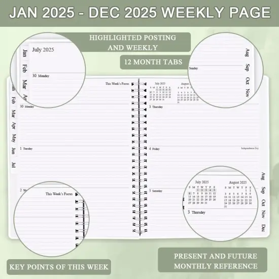 2025 Planner - Planner 2025 from January 2025 - December 2025, Monthly and Weekly Calender Planner with 12 Tabs, 8.5" x 11", Green {3}