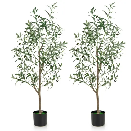 4.5 Feet Set of 2 Tall Artificial Olive Tree Fake Potted Trees with Realistic Fruits {1}