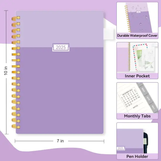 2025 Planner- Weekly and Monthly Planner, 2025 Calendar Planner for Women, Jan.2025 - Dec.2025, 2025 Daily Planner with Monthly Tabs,Purple, 7"x10" {4}