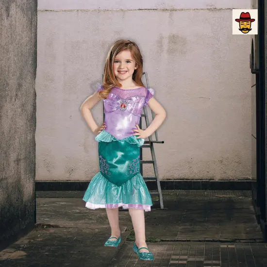 Toddler Classic Little Mermaid Ariel Costume Satiny Dress Fin Ruffle Character Cameo {6}