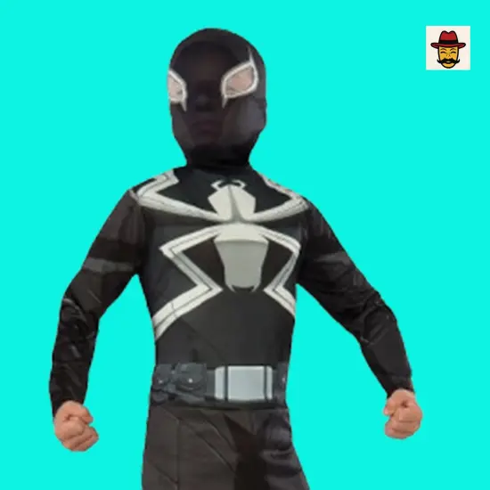 Agent Venom Child Costume Black Jumpsuit Mask Venom Symbol Boot Tops {2}