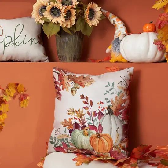 Orange White Pumpkin Fallen Leaves Decorative Outdoor Throw Pillow Covers {2}