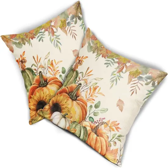 Autumn Pumpkin Maple Leaves Decorative Pillow Covers {3}