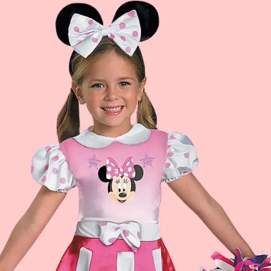 Girls Minnie Cheerleader Costume Pink Dress with Pom Poms and Headband Halloween {4}