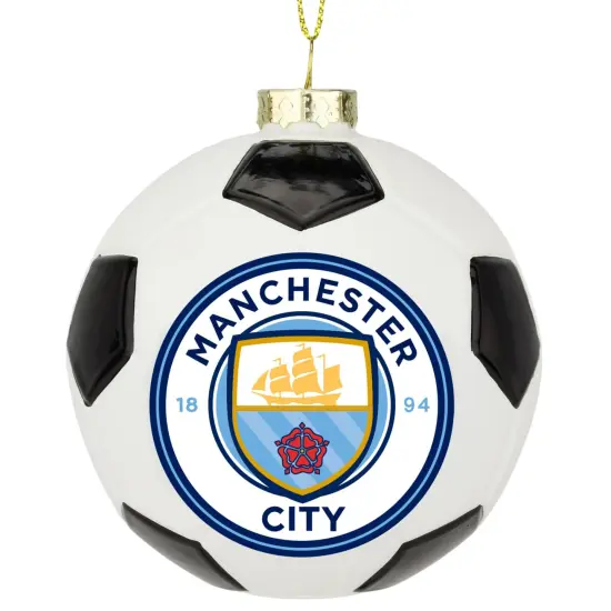 Tree Buddees x Manchester City F.C. Official Football Club Bauble Limited Edition Christmas Ornament - Glass Soccer Ball {3}