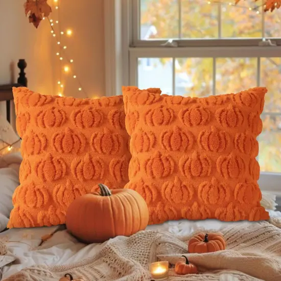 Autumn Pumpkin Throw Pillow Cases Soft Plush Faux Fur Wool 20 x 20 Autumn Cushion Cover {3}