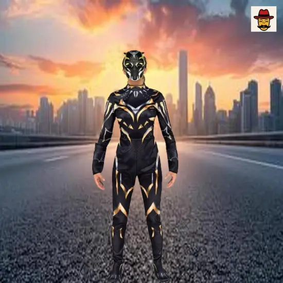 Women Marvel Black Panther Shuri Costume Printed Jumpsuit 3D Mask Set {1}