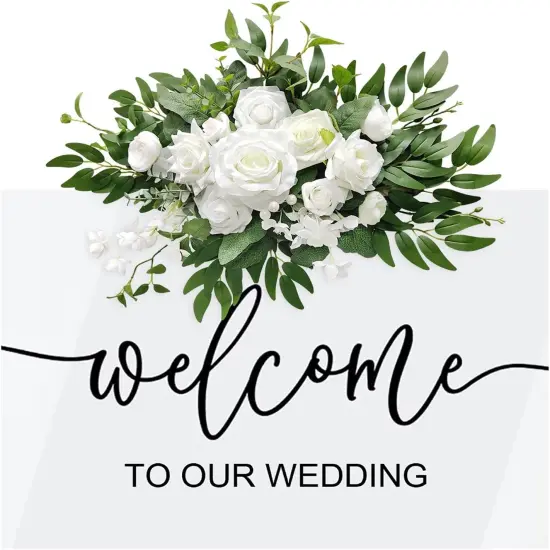 Artificial Flower Swag, Wedding Sign Flowers White Rose Flower Arrangements {1}