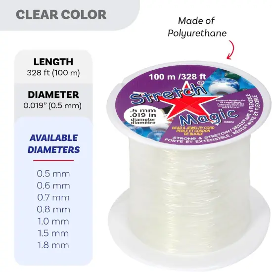 Stretch Magic Bead & Jewelry Cord - Strong & Stretchy, Easy to Knot - Clear Color - 0.5mm Diameter - 100-Meter (328 ft) Spool - Elastic String for Making Beaded Jewelry {2}