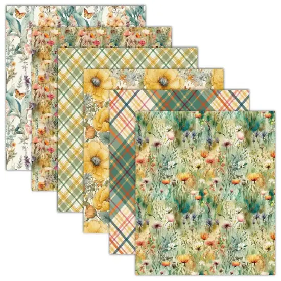 Flower Garden Scrapbook Paper Pack. 12 Sheets of 15.2x15.2cm Heavyweight Paper Pad F07M2-3 AC230701-06 {3}