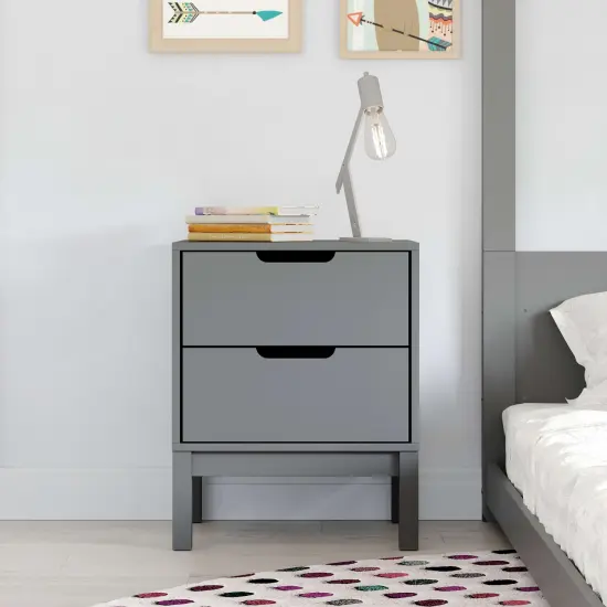 Emma and Oliver Samuel Kids Double-Drawer Night Stand with Solid Wood Frame, Side Table for Kids Bedroom Gray {1}