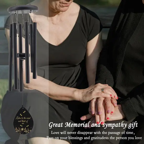 Memorial Sympathy Wind Chimes for Outside, Dragonfly Wind Chimes for Loss of Loved One Mother Father for Bereavement/Condolence/Funerary Gift Idea,32inch Wooden,Black {4}