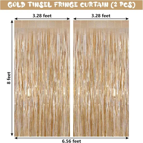 Champagne Tinsel Foil Fringe Curtain, 2 Pack 3.3 x 8.2 Ft Metallic Glitter Curtains Backdrop Streamers, Champagne Backdrop for Birthday Bachelorette Photo Booth Party Decorations {3}