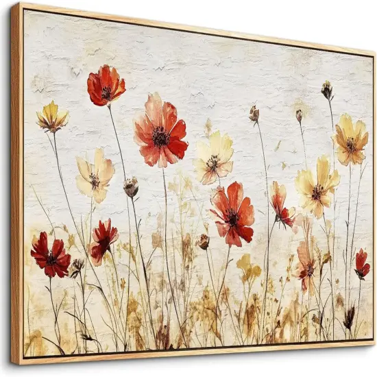 Large Framed Canvas Wall Art For Living Room Wall Decoration For Bedroom Abstract Flower Painting Wood Frame Dining Room Decor Artwork Prints Modern Room Home Decor Ready To Hang 20"X40" {2}
