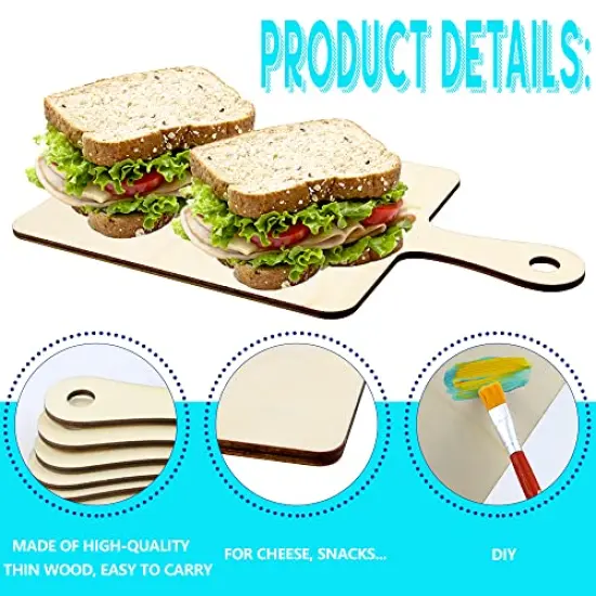 16 Pack Unfinished Wood Cutting Board Craft with Handle, Wooden Paddle Cheese Bread Board Set Chopping Board Serving Tray for Craft DIY Christmas Home Kitchen Cooking Decor (9.4" x 5.5") {6}