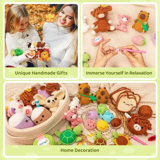 Crochet Kit for Beginners Level 1 with 40% Extra Eco-Friendly Pre-Started Easy Yarn, Step-by-Step Video Tutorials for Adults and Kids (Capybara) {5}